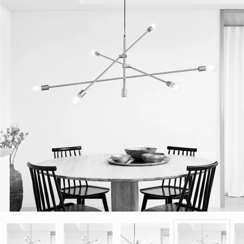 Matte WHITE WEST ELM 6 Light Adjustable Mobile Sputnik Chandelier NEW in Box!!